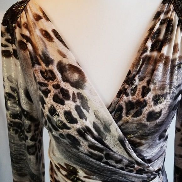 Cache Leopard Print Black Silver Dress - Picture 2 of 4